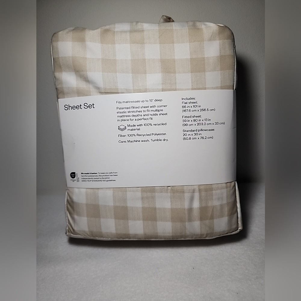 Room Essentials Tan Checkered Sheet Set - Picture 2 of 2